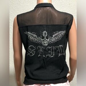 Black Sheer Skull Embellished Vest